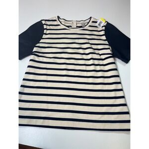 J.‎ Crew Black & Cream Stripped Top with Faux Leather Sleeves Size Small